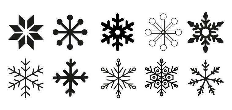 Set of black and white snowflakes. winter snowflakes. Vector graphics