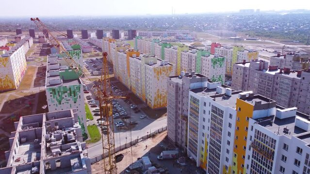 Aerial view of a new microdistrict under construction.