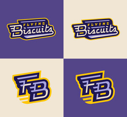 Modern & fun hockey wordmark and text-based Flying Biscuit logos for beer league team. Editable vector file.