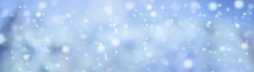 Blue winter background with snow texture and falling snowflakes - Cold sunny winter landscape in...