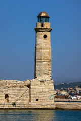 Obraz premium Egyptian Rethymno lighthouse on the Venetian old harbour. Crete, Greece.