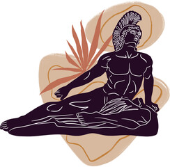 Greek ancient sculpture art. Hand drawn simple flat illustration of antique classic statues in modern boho contemporary style. White line on a dark silhouette