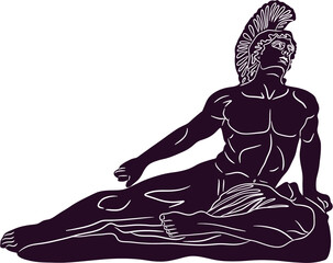 Greek ancient sculpture art. Hand drawn simple flat illustration of antique classic statues in modern boho contemporary style. White line on a dark silhouette