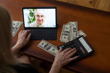 dollars and a tablet with chat