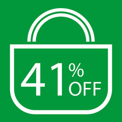 41 percent off. Green banner with shopping bag illustration.