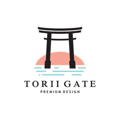 Japanese torii gate logo design vector illustration template