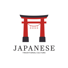 Japanese torii gate logo design vector illustration template
