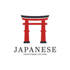 Japanese torii gate logo design vector illustration template