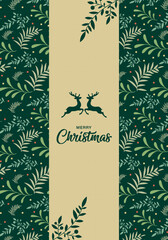 Christmas greeting card with deer, Ornate background.