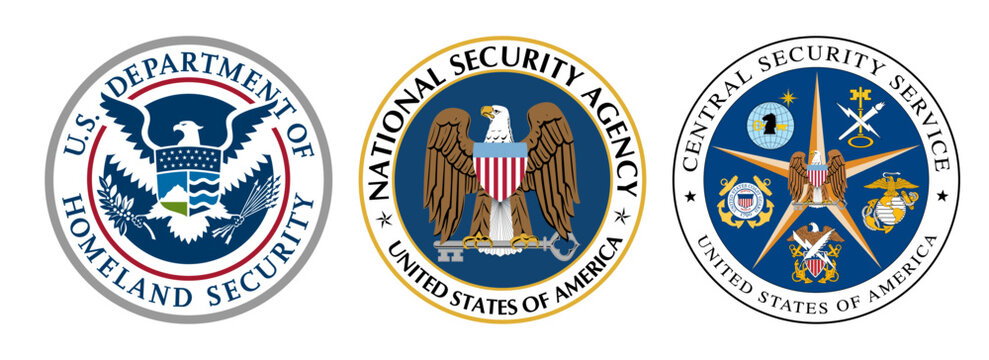 Vector seal of the United States Department of Homeland Security. US Ntional Security Agency. US Central Security Service