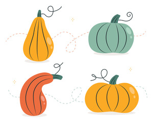 Pumpkin. Cute set of colorful pumpkins isolated on white. Vector illustration