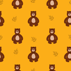 Seamless childish pattern with cute bears in the wood. Creative kids forest texture for fabric, wrapping, textile, wallpaper, apparel. Vector illustration