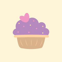 Cupcake with heart. Delicious dessert  vector illustration design/