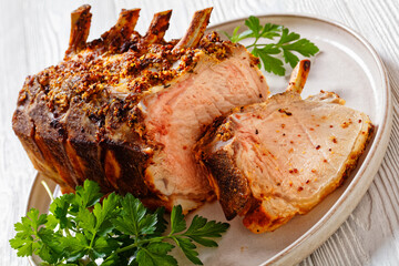 Standing Juicy Pork Rib Roast, top view