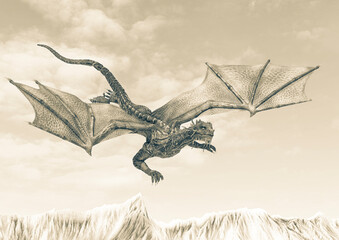 blue ice dragon is diving on frozen land