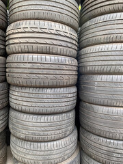 Used tires, stored in piles