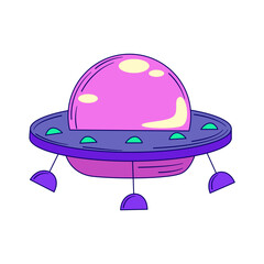 Groovy retro trippy alien ufo isolated. Retro groovy magic ufo. Acid neon hippy vector. Trippy psychedelic design.