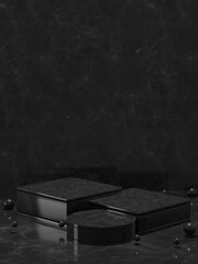 3d rendered cylinder Marble-Dark Podium on the floor geometric shapes Platforms for product presentation, mock up Abstract pastel background color.
