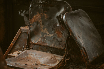 Seats of a burned-out Russian armored vehicle Tiger .kiev 22.10.2022