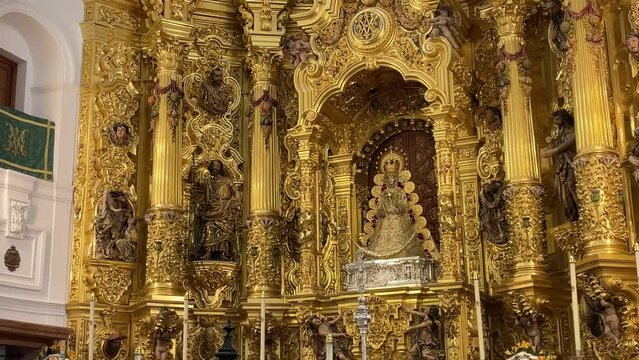 Virgin of El Roc&iacute;o in the sanctuary of Almonte (Huelva, Spain). This virgin is also called Madonna of El Roc&iacute;o or Our Lady of El Roc&iacute;o.