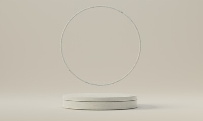 3d rendered cylinder ring  Podium on the floor geometric shapes Platforms for product presentation, mock up Abstract pastel background color.