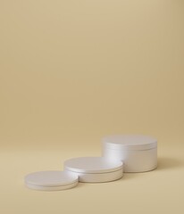 3d rendered cylinder Podium on the floor geometric shapes Platforms for product presentation, mock up Abstract pastel background color.