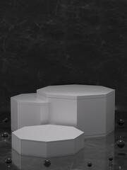 3d rendered cylinder Marble-Dark Podium on the floor geometric shapes Platforms for product presentation, mock up Abstract pastel background color.