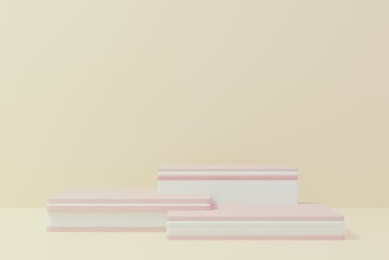 3d rendered cylinder Podium on the floor geometric shapes Platforms for product presentation, mock up Abstract pastel background color.