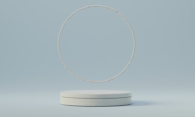 3d rendered cylinder ring  Podium on the floor geometric shapes Platforms for product presentation, mock up Abstract pastel background color.