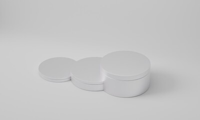 3d rendered cylinder Podium on the floor geometric shapes Platforms for product presentation, mock up Abstract pastel background color.