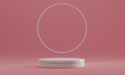 3d rendered cylinder ring  Podium on the floor geometric shapes Platforms for product presentation, mock up Abstract pastel background color.