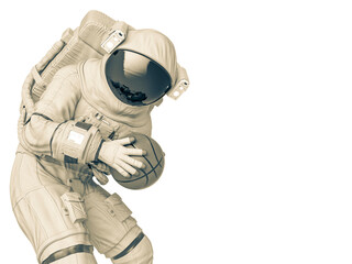 astronaut playing basketball close up with copy space