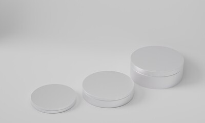 3d rendered cylinder Podium on the floor geometric shapes Platforms for product presentation, mock up Abstract pastel background color.