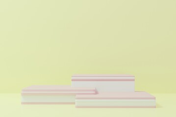 3d rendered cylinder Podium on the floor geometric shapes Platforms for product presentation, mock up Abstract pastel background color.