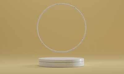 3d rendered cylinder ring  Podium on the floor geometric shapes Platforms for product presentation, mock up Abstract pastel background color.