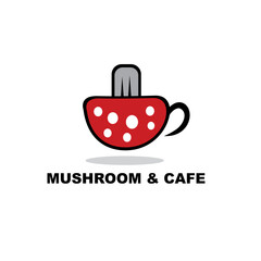 mushroom and cafe logo design concept