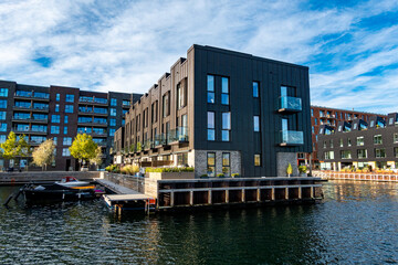 Naklejka premium Copenhagen, Denmark New and modern residential buildings in the Sydhavnen district south of town.