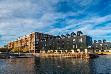 Naklejka premium Copenhagen, Denmark New and modern residential buildings in the Sydhavnen district south of town.