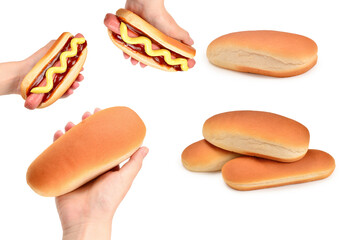 Hot dog bread isolated on white background.