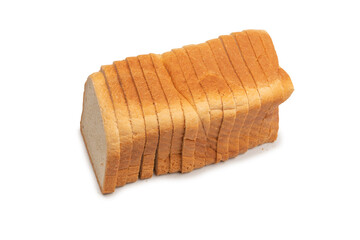 Delicious bread slices isolated on a white background, top view.