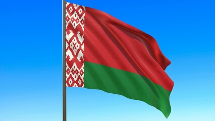 The national flag of the Republic of Belarus is flying against the sky 3d-rendering