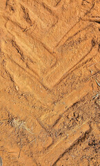 Tractor tire mark on a dirt