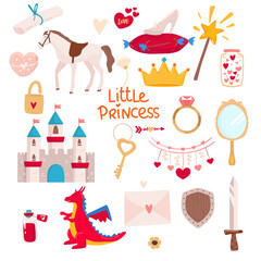Set of fantasy unicorns and other items fairy tale characters for princess girls
