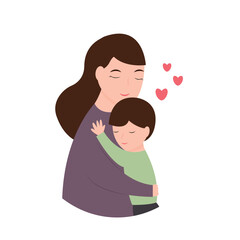 Mom hugs her little son. Mother's day. Cartoon vector illustration.