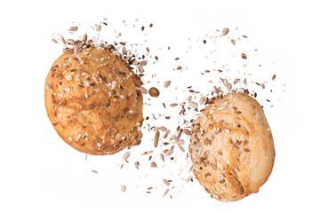 polish rolls, natural, covered with sesame and sunflower seeds, typical European breakfast