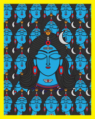 Collage of shiv shankar in kalighat art, Shiva dhyan mudra painting, illustration, vector, wallpaper