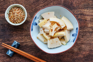 Japanese simmered bamboo shoots with sesame seeds