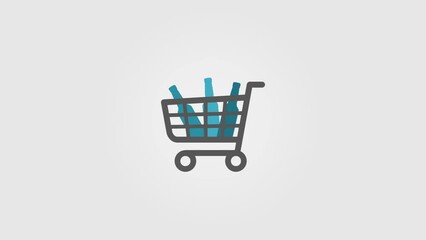 Shopping cart infographic animation. This model uses icons related to marketing, shopping, business, selling, production, purchases of drinks, water, alcohol, bottles. High quality 4k footage