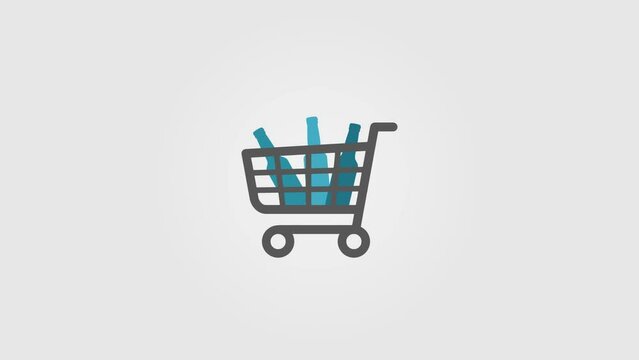 Shopping cart infographic animation. This model uses icons related to marketing, shopping, business, selling, production, purchases of drinks, water, alcohol, bottles. High quality 4k footage