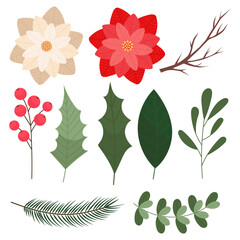 A set of elements for creating Christmas decor, frames, and backgrounds.